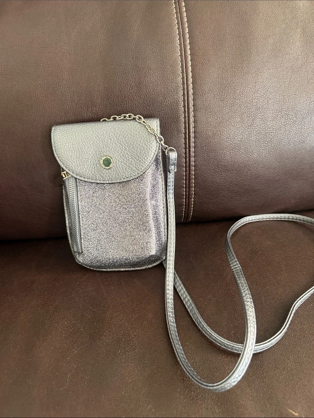 Silver Glitter Crossbody Phone Bag - Compact Women's Shoulder Purse